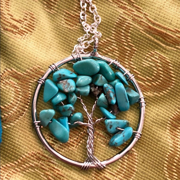 Turquoise Necklace Tree Of Life Pendant/Chain - Picture 2 of 8